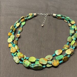 Jay King DTR Three strand stone necklace Turquoise sterling detail.